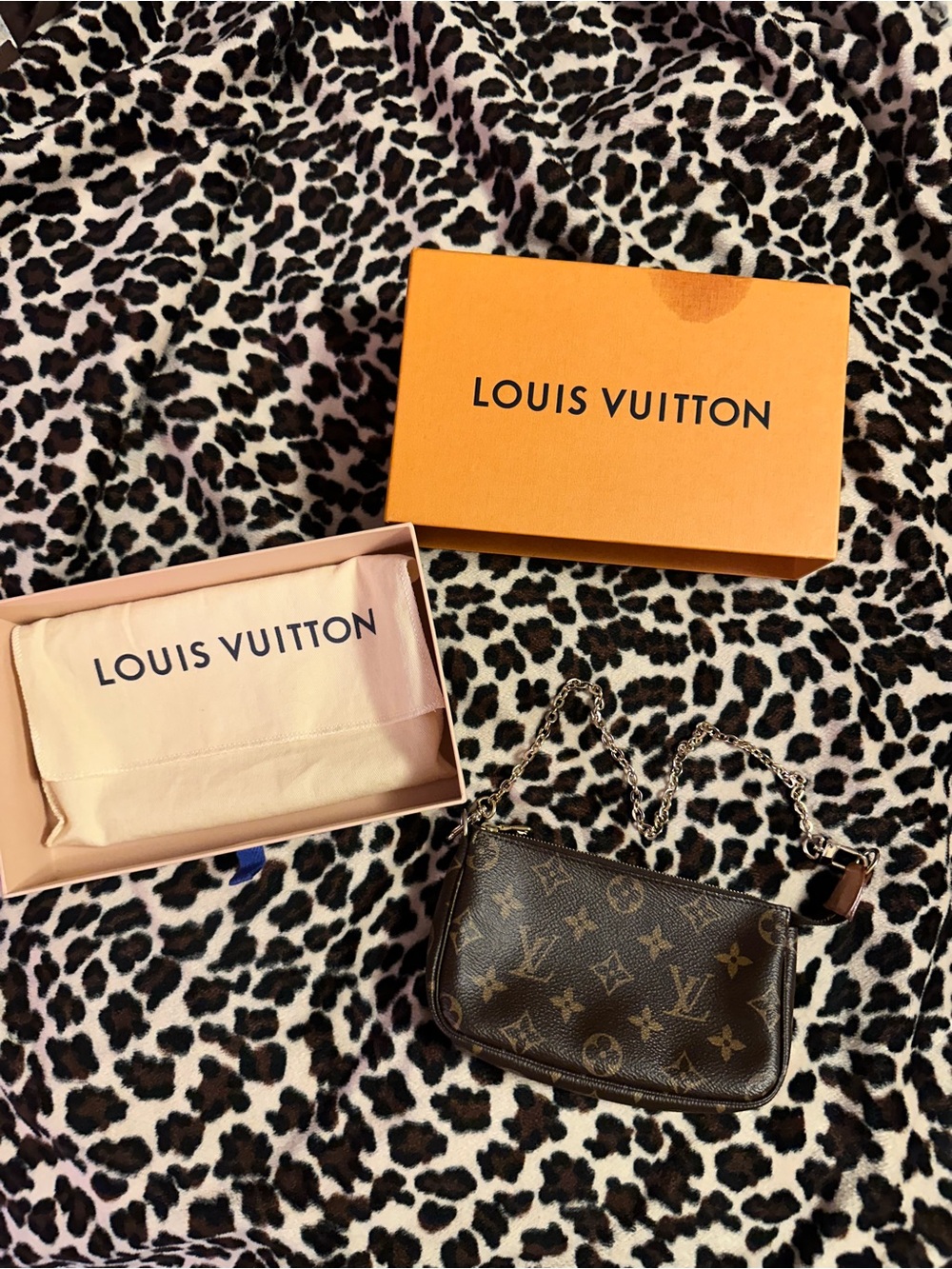 Louis Vuitton Monogram Mini Pochette in Brown with Gold Chain